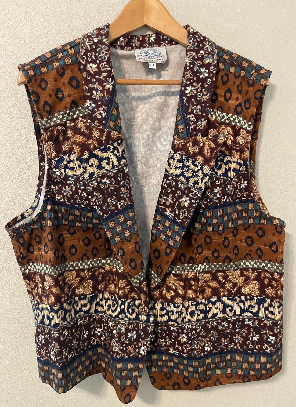 Vintage River Ridge Trading Company Vest Womens 2X Brown Floral Western 90s